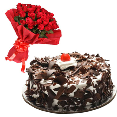 "Round shape cake -1kg , 25 Red Roses Bunch(Express Delivery) - Click here to View more details about this Product